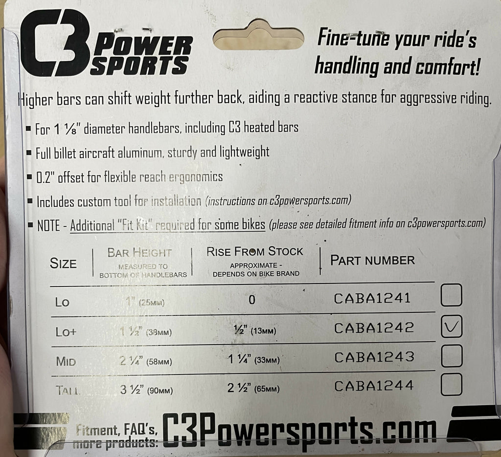 C3 Power Sports product label with specifications and branding